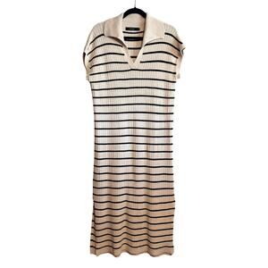 Zesica Coastal Striped Knit Polo Style Sweater Dress Size L